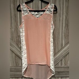 Sheer High Low Top with Lace Detail